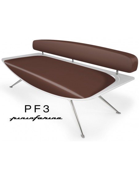 Canapé PF3 Pininfarina,coque blanche, cuir Ecoleather 647 marron.