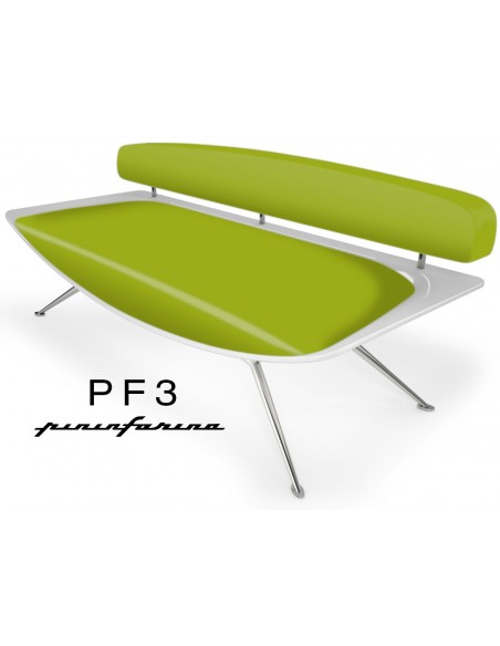 Canapé PF3 Pininfarina,coque blanche, cuir Ecoleather 650 vert pomme.
