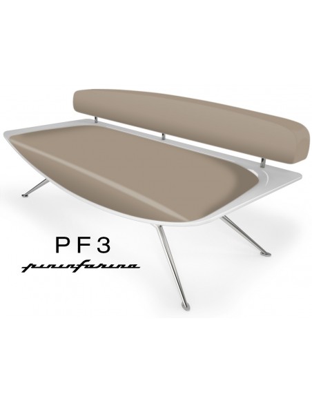 Canapé PF3 Pininfarina,coque blanche, cuir Ecoleather 659 taupe.