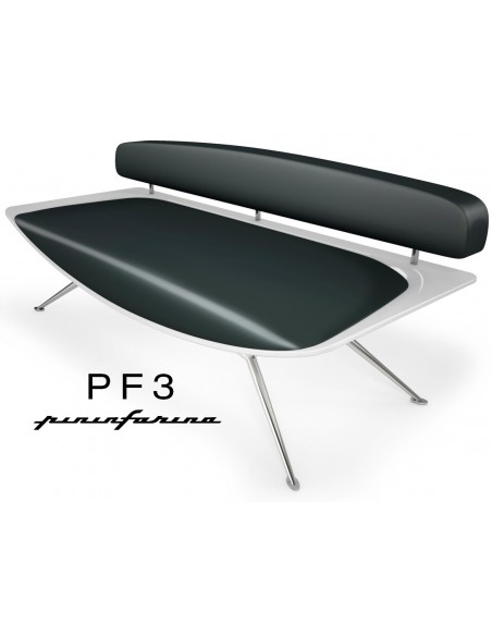 Canapé PF3 Pininfarina,coque blanche, cuir Ecoleather 663 noir.