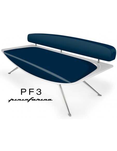 Canapé PF3 Pininfarina,coque blanche, cuir Ecoleather 664 bleu nuit.