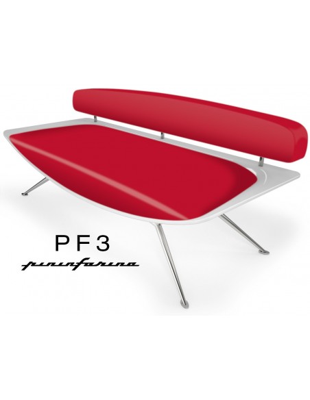 Canapé PF3 Pininfarina,coque blanche, cuir Ecoleather 665 rouge.