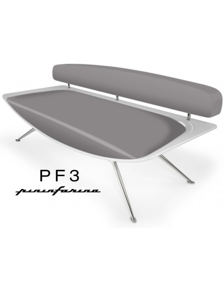 Canapé PF3 Pininfarina,coque blanche, cuir Ecoleather 669 gris.