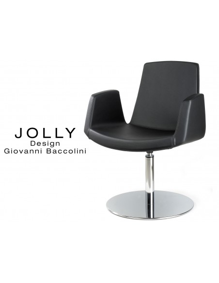 Fauteuil JOLLY piétement inox et habillage éco-cuir 663 noir.