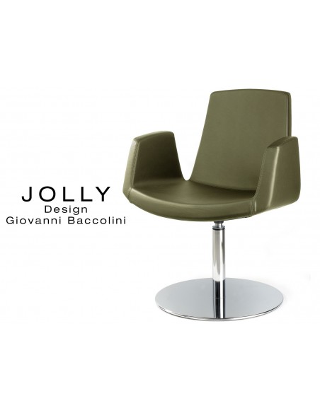 Fauteuil JOLLY piétement inox et habillage éco-cuir 645 vert militaire.