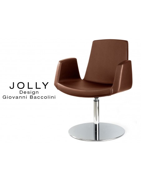 Fauteuil JOLLY piétement inox et habillage éco-cuir 647 marron.