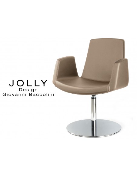 Fauteuil JOLLY piétement inox et habillage éco-cuir 659 taupe.