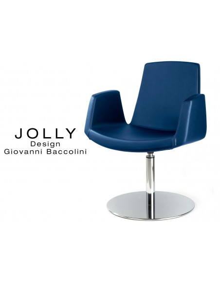 Fauteuil JOLLY piétement inox et habillage éco-cuir 664 bleu.