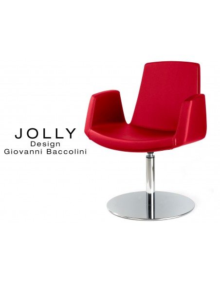 Fauteuil JOLLY piétement inox et habillage éco-cuir 665 rouge.