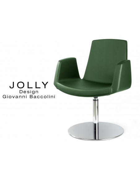 Fauteuil JOLLY piétement inox et habillage éco-cuir 666 vert sapin.