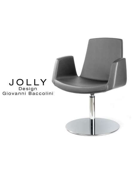 Fauteuil JOLLY piétement inox et habillage éco-cuir 669 gris.