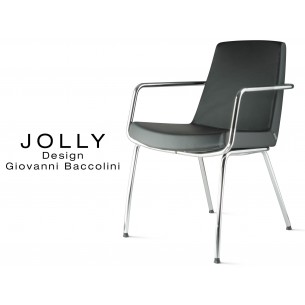Fauteuil JOLLY-4 piétement acier chromé et habillage éco-cuir 663 noir.