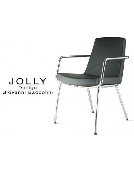 Fauteuil JOLLY-4 piétement acier chromé et habillage éco-cuir 663 noir.
