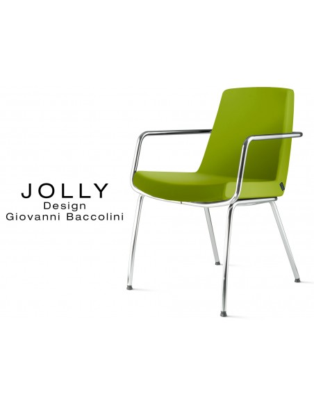 Fauteuil JOLLY-4 piétement acier chromé et habillage éco-cuir 650 vert.