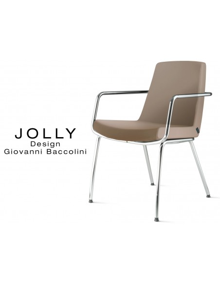 Fauteuil JOLLY-4 piétement acier chromé et habillage éco-cuir 659 taupe.