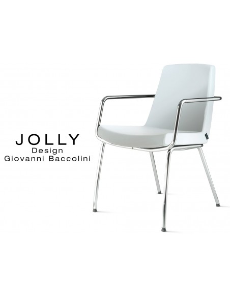 Fauteuil JOLLY-4 piétement acier chromé et habillage éco-cuir 662 blanc.