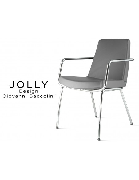 Fauteuil JOLLY-4 piétement acier chromé et habillage éco-cuir 669 gris.