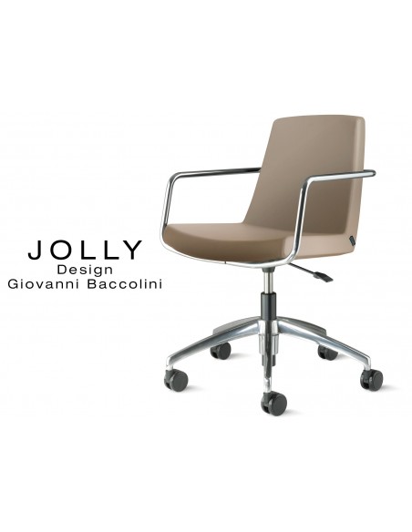 Fauteuil JOLLY roulette base aluminium et habillage éco-cuir 659 taupe.