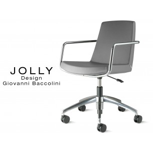 Fauteuil JOLLY roulette base aluminium et habillage éco-cuir 669 gris.