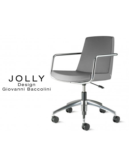 Fauteuil JOLLY roulette base aluminium et habillage éco-cuir 669 gris.