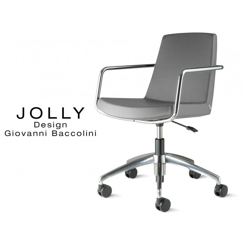 Fauteuil pour salle de réunion confortable JOLLY piétement aluminium,  assise et dossier garnis, habillage cuir synthétique