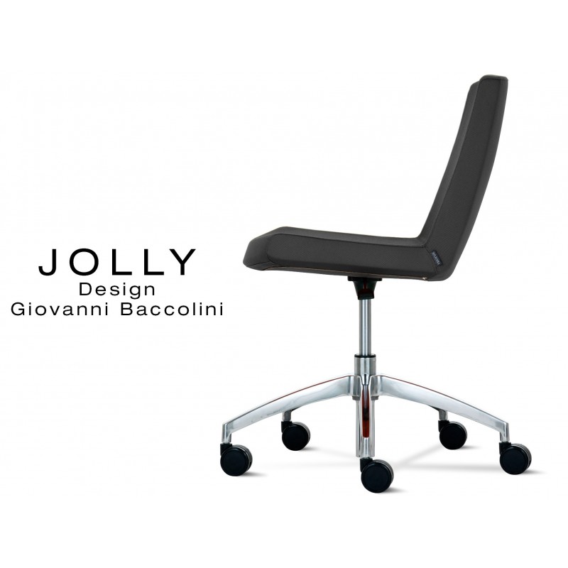 Chaise de bureau roulette confort JOLLY base aluminium, assise et dossier  garnis, habillage tissu