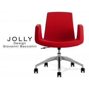 Fauteuil JOLLY roulette base aluminium et habillage tissu Trevi-U 556 rouge.