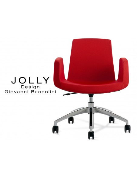 Fauteuil JOLLY roulette base aluminium et habillage tissu Trevi-U 556 rouge.