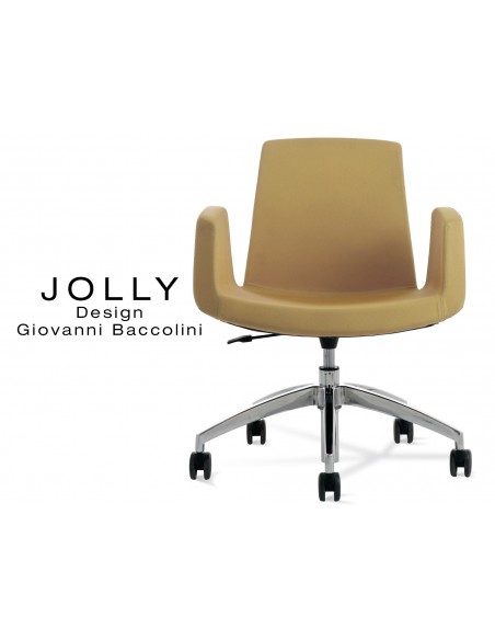 Fauteuil JOLLY roulette base aluminium et habillage tissu Trevi-U 550 sable.