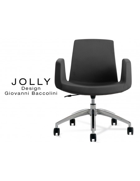 Fauteuil JOLLY roulette base aluminium et habillage tissu Trevi-U 555 anthracite.