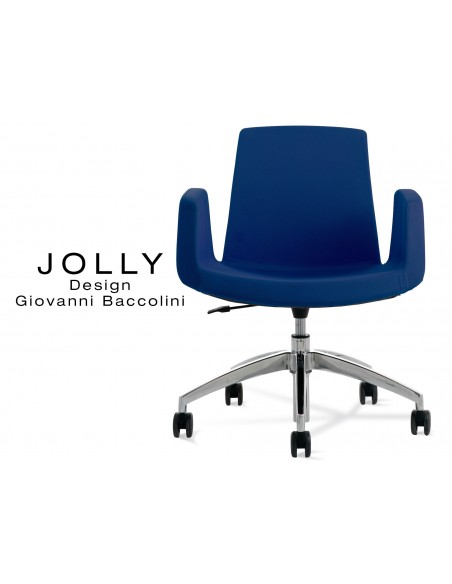 Fauteuil JOLLY roulette base aluminium et habillage tissu Trevi-U 558 bleu nuit.