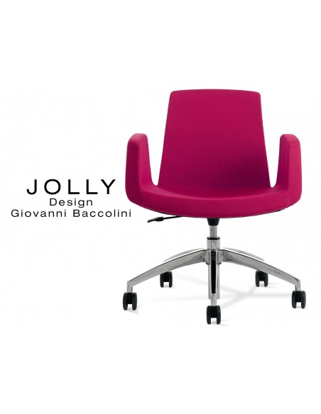 Fauteuil JOLLY roulette base aluminium et habillage tissu Trevi-U 559 fuchsia.