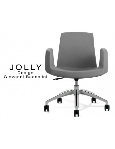 Fauteuil JOLLY roulette base aluminium et habillage tissu Trevi-U 560 gris.