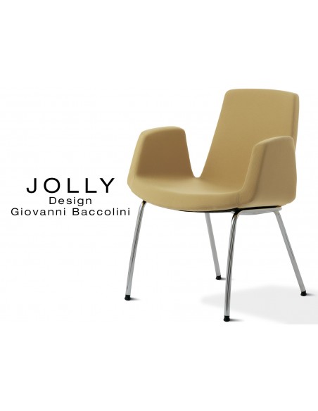 Fauteuil JOLLY-4 piétement acier chromé, habillage tissu Trevi-U 550 sable.