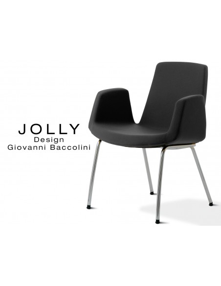 Fauteuil JOLLY-4 piétement acier chromé, habillage tissu Trevi-U 555 anthracite.