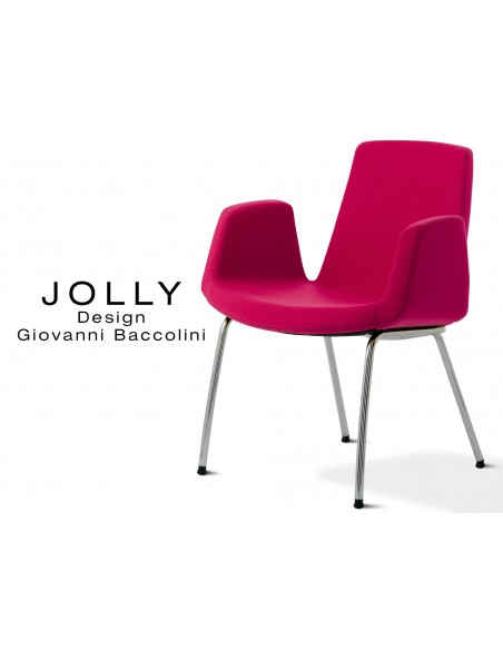 Fauteuil JOLLY-4 piétement acier chromé, habillage tissu Trevi-U 559 fuchsia.