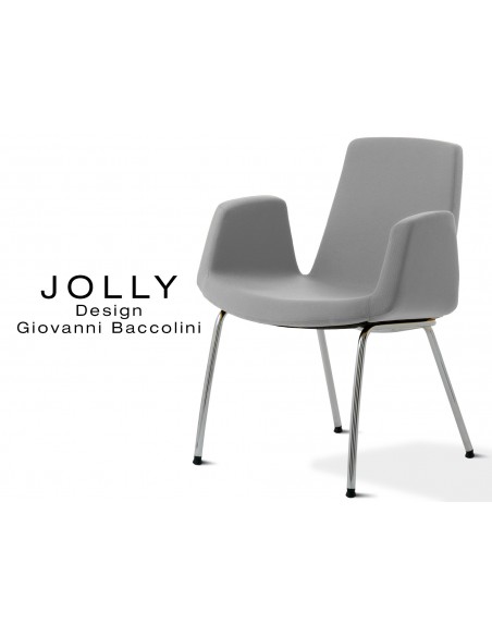 Fauteuil JOLLY-4 piétement acier chromé, habillage tissu Trevi-U 560 gris.