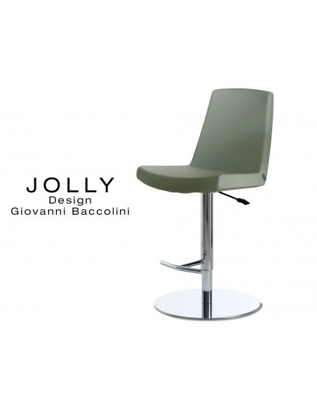 JOLLY tabouret acier, habillage Eco-cuir 645 vert armé.