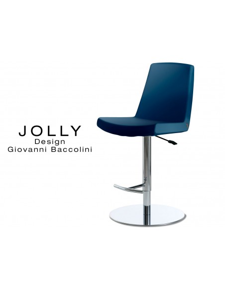 JOLLY tabouret acier, habillage Eco-cuir 664 bleu nuit.