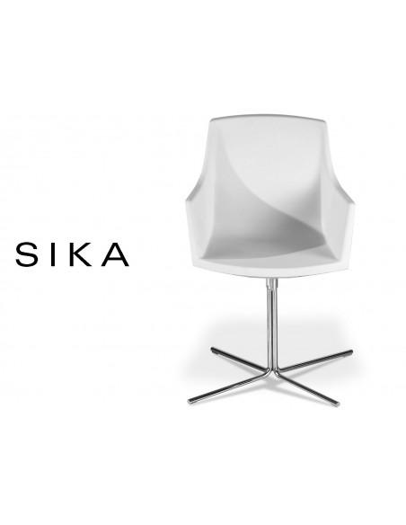 SIZA-X fauteuil design assise coque effet preau de pêche couleur blanche.