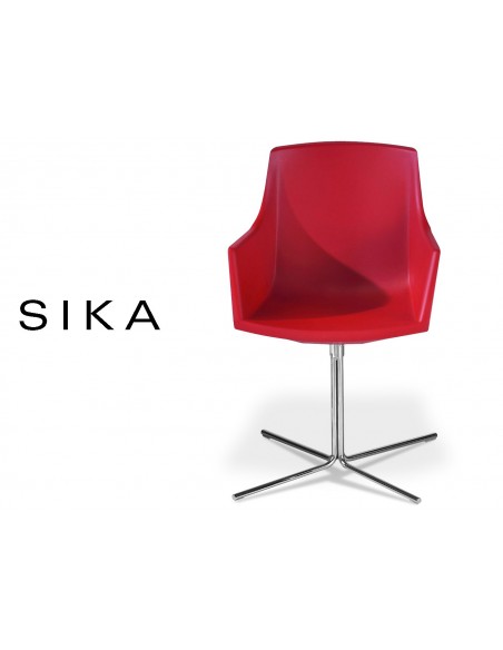 SIZA-X fauteuil design assise coque effet peau de pêche de couleur rouge.