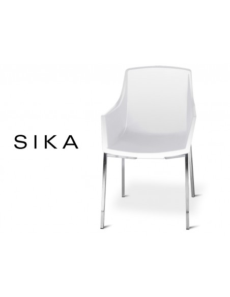 SIZA-Q fauteuil design assise coque effet peau de pêche assise de couleur blanche.