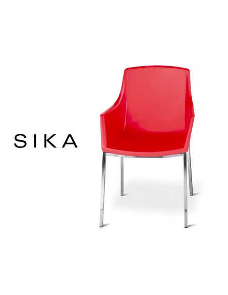 SIZA-Q fauteuil design assise coque effet peau de pêche assise de couleur rouge.