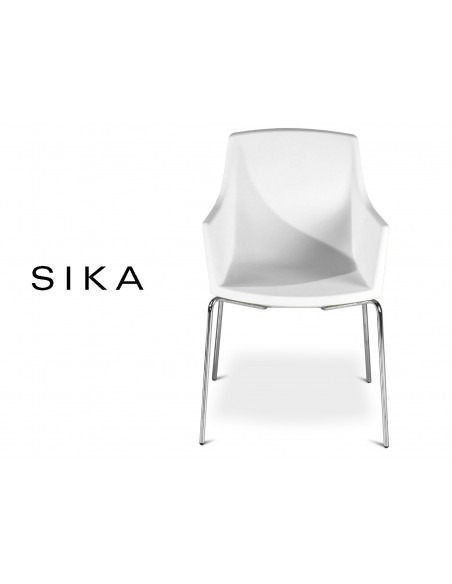 SIZA-R fauteuil design assise coque effet peau de pêche assise blanche.