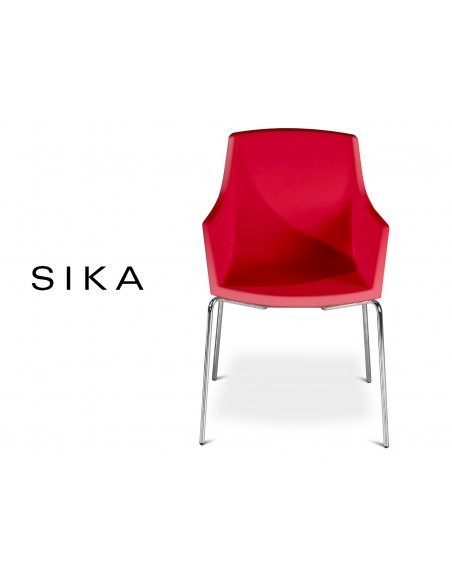 SIZA-R fauteuil design assise coque effet peau de pêche assise rouge.