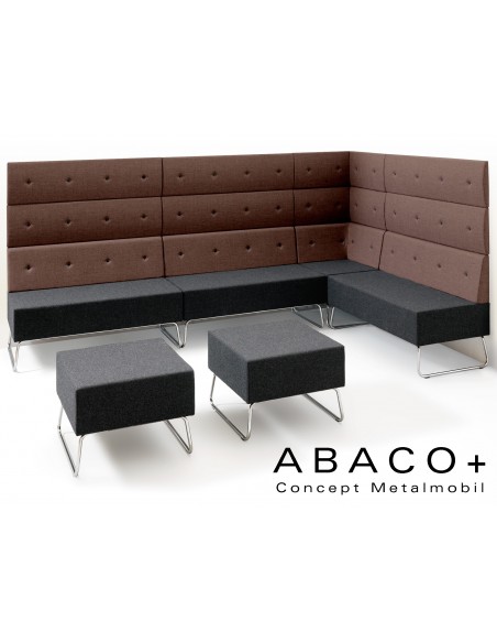 ABACO+ 812 - Module pour banquette ou fauteuil assise noir, dos marron, boutons noir.