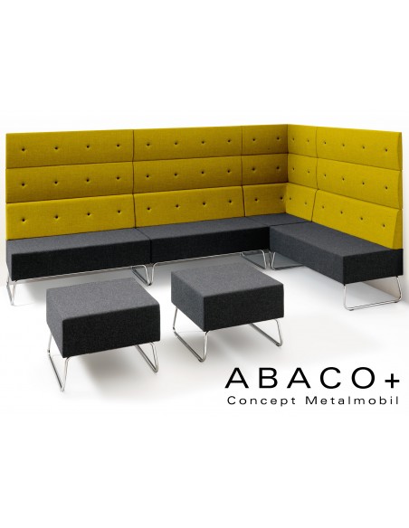 ABACO+ 812 - Module banquette ou fauteuil assise noir, dossier vert/jaune, boutons noir.