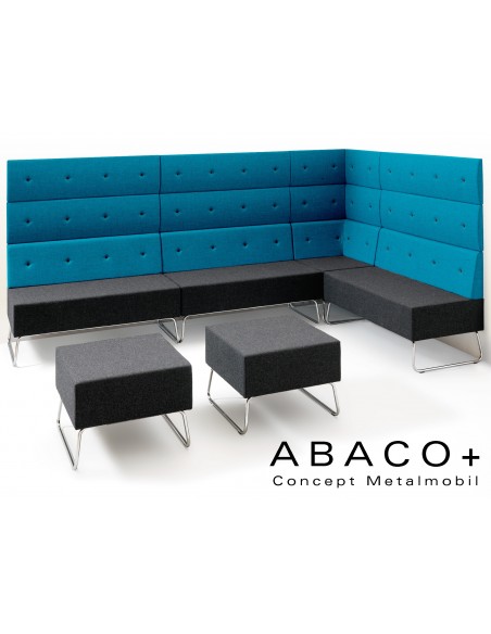 ABACO+ 812 - Module banquette ou fauteuil assise noir, dossier bleu, boutons noir.