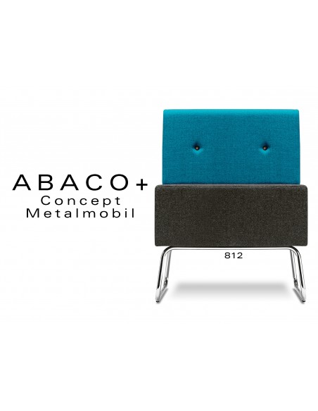 ABACO+ 812 - Module banquette ou fauteuil assise noir, dossier bleu, boutons noir.