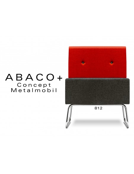 ABACO+ 812 - Module banquette ou fauteuil assise noir, dossier rouge brique, boutons noir.